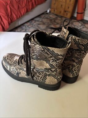 Xappeal Snake Print Combat Boots in Tan Black